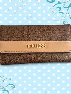 GUESS Brown Tan Logo Continental Wallet